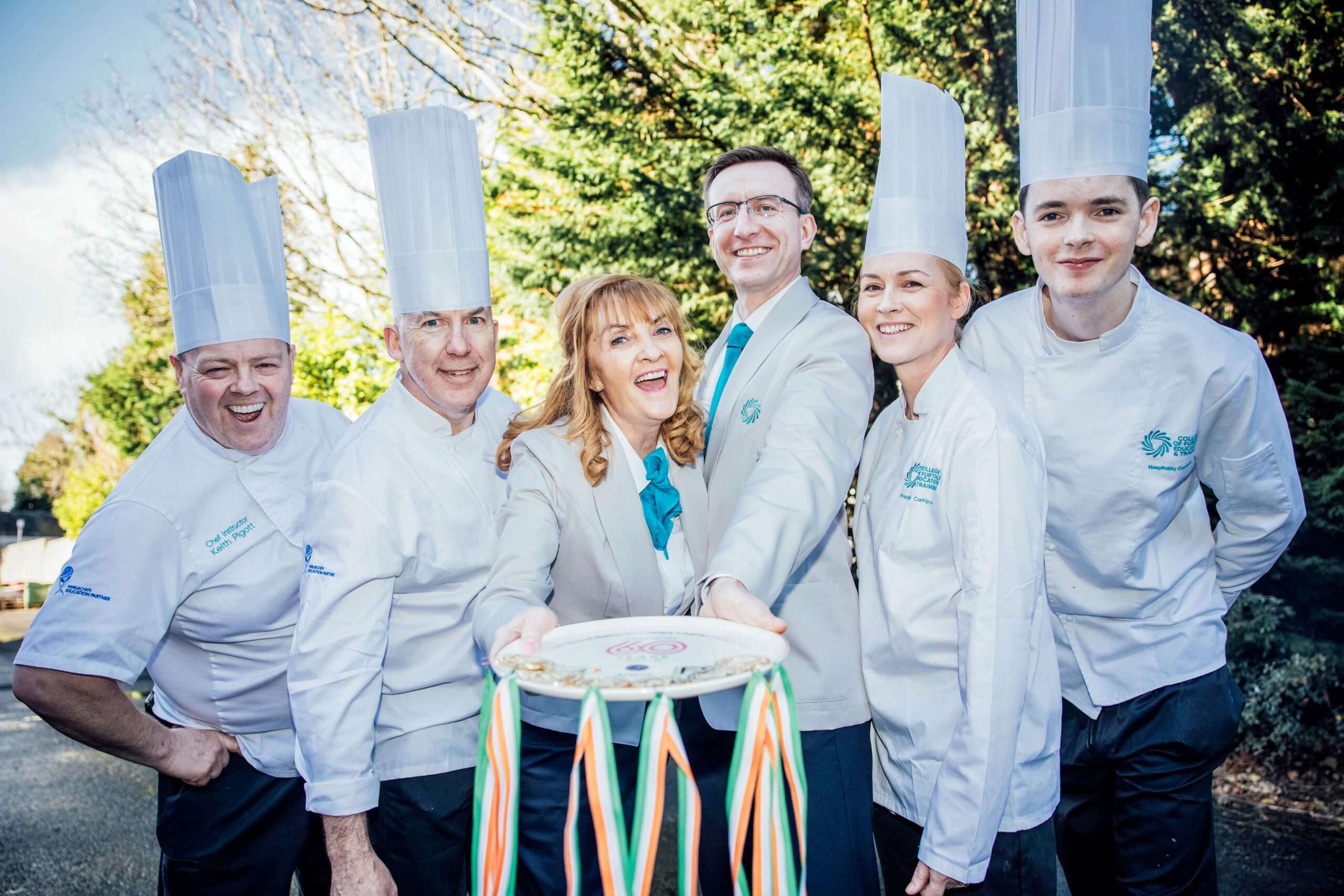 Kieith Piggott, Will King, Bernadette Enright, Martin Zemba , Carol Dollery and Freddie Cullen all gold winners as Dishing up on Day 2 of CATEX 2025 were the College of FET Hospitality Campus with 20 gold and 9 Silver, as the count contuines going into day 3. Pic. Brian Arthur
