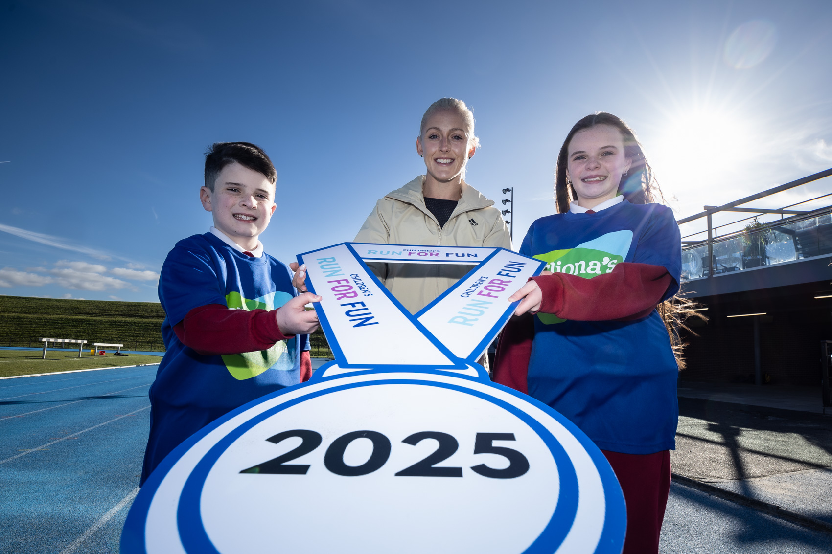 Great Limerick Run’s ‘Children’s Run for Fun,’ Held in Conjunction with Limerick City & County Council, Announces Exciting New Partnership with Cliona’s Foundation. Limerick Olympic legend Sarah Lavin joined by Harvey and Bonnie Curtin. Picture: Keith Wiseman