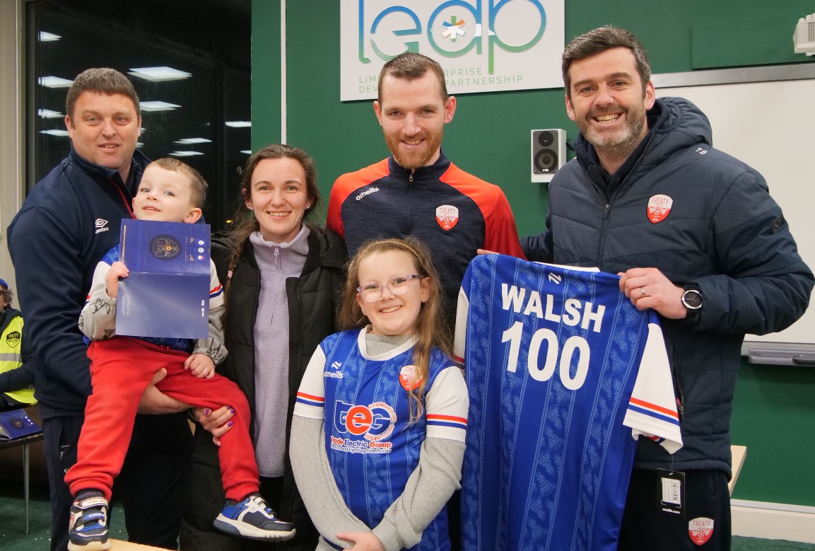 Treaty United captain Mark Walsh reaches 100 appearance milestone leading the team out against Cobh Ramblers on February 14