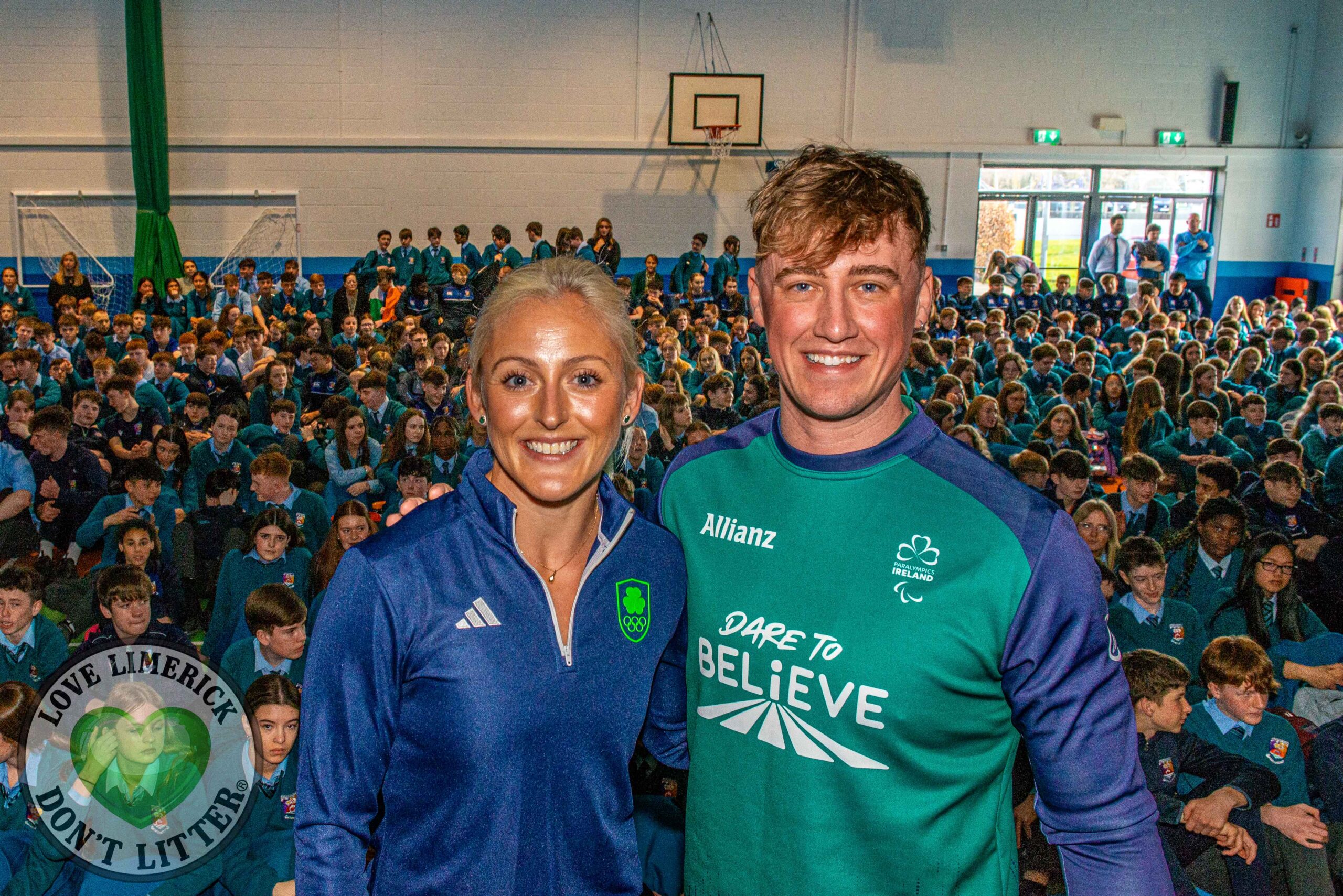 Past pupils, olympian Sarah Lavin & paralympian Tiarnan O'Donnell visited Castletroy College on March 26, 2025. Picture: Olena Oleksienko/ilovelimerick