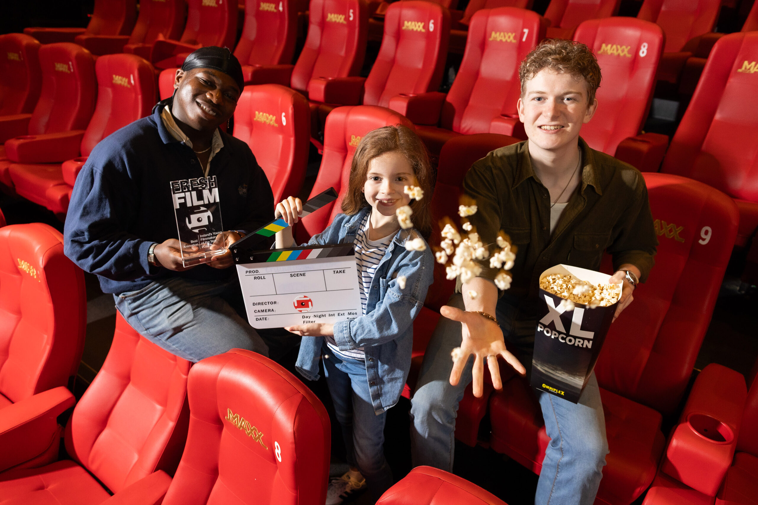 Karim Mbamba, (18) – Young Filmmaker & Entrant , Isabelle Fennelly, (7) – Young actor and Fiachra Cotter O’Culachain, (18) – Winner of Ireland’s Young Filmmaker of the Year 2024 . Pictured at the announcement of the 2025 Ireland’s Young Filmmaker of the Year Awards YouTube broadcast (April 10) are [Names]. The annual event, part of the Fresh International Film Festival, showcases films by young creators (7-18) from Ireland and beyond. This year's awards will be hosted by comedic talents Justine Stafford and Hannah Mamalis and will celebrate diverse, youth-driven storytelling. Supported by Screen Ireland, The Arts Council, and Omniplex Cinema Group. Tune in live at 8 PM on YouTube. More at www.freshfilm.ie. Photo credit: Kenneth O'Halloran 2025 iyfty