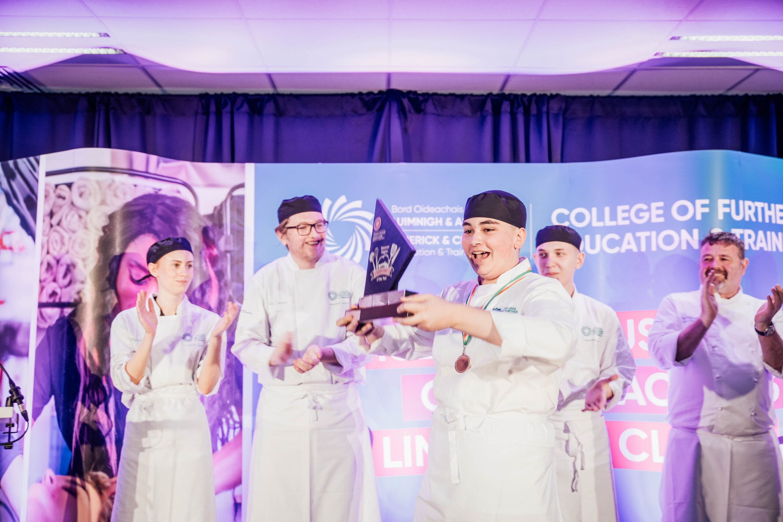 Pictured Shannon Region Junior Chef of the Year 2025 winner Oscar Mehta from St Anne’s Community College with fellow finalist students, Sara Murphy from Coláiste Íde agus Iosef, Oisín Tierney from Ennis Community College/Gaelcholáiste an Chláir, and Olek Rutkowski from Mungret Community College. The competition, now in its fifth year, is organised by Limerick and Clare ETB’s College of FET Hospitality Campus. Pic. Brian Arthur