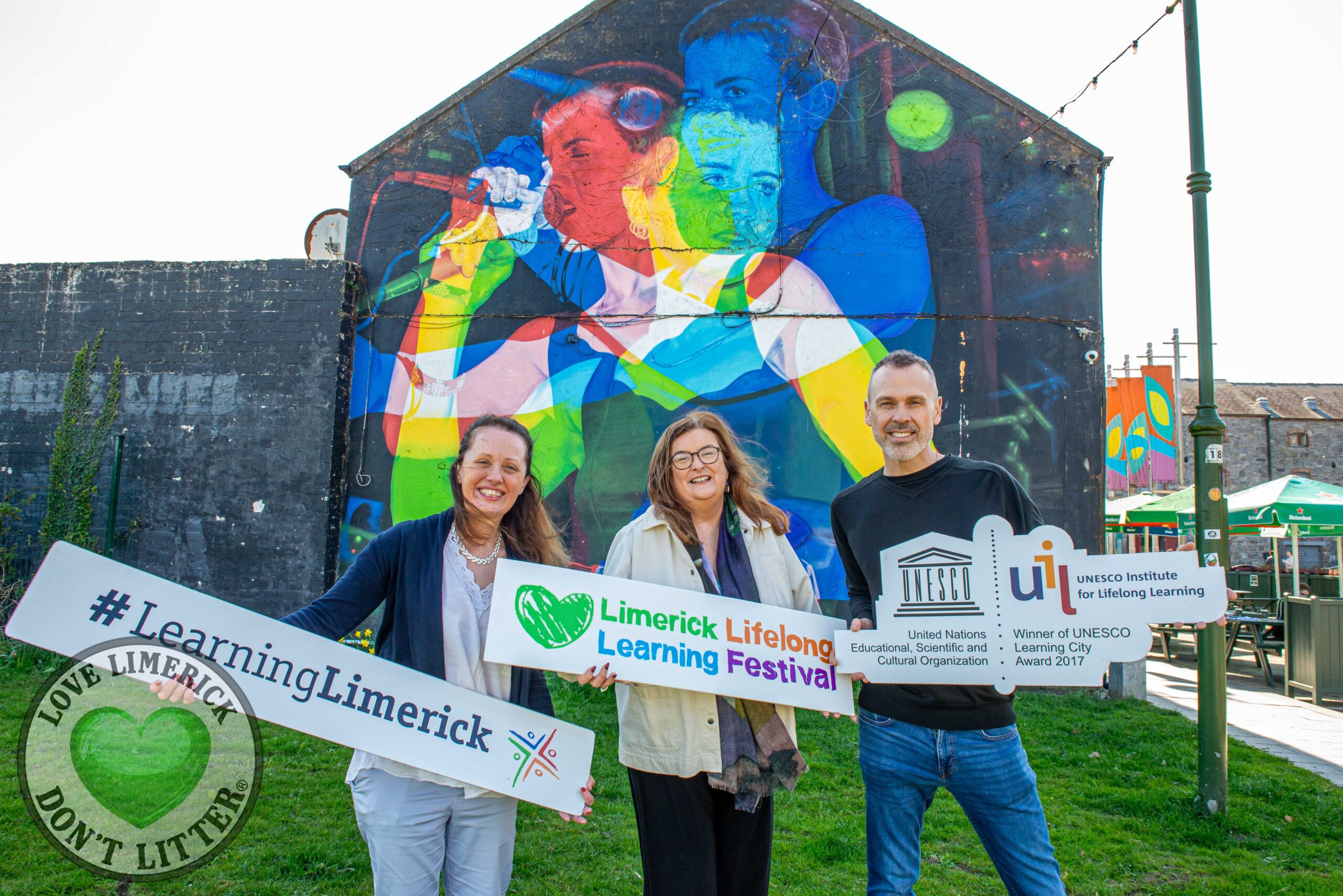 Limerick Lifelong Learning 2025 takes place Monday 7th to Sunday 13th April 2025. Pictured are Yvonne Lane, Learning Limerick, Eimear Brophy, Limerick and Clare Education and Training Board and Richard Lynch, ilovelimerick. Picture: Olena Oleksienko/ilovelimerick
