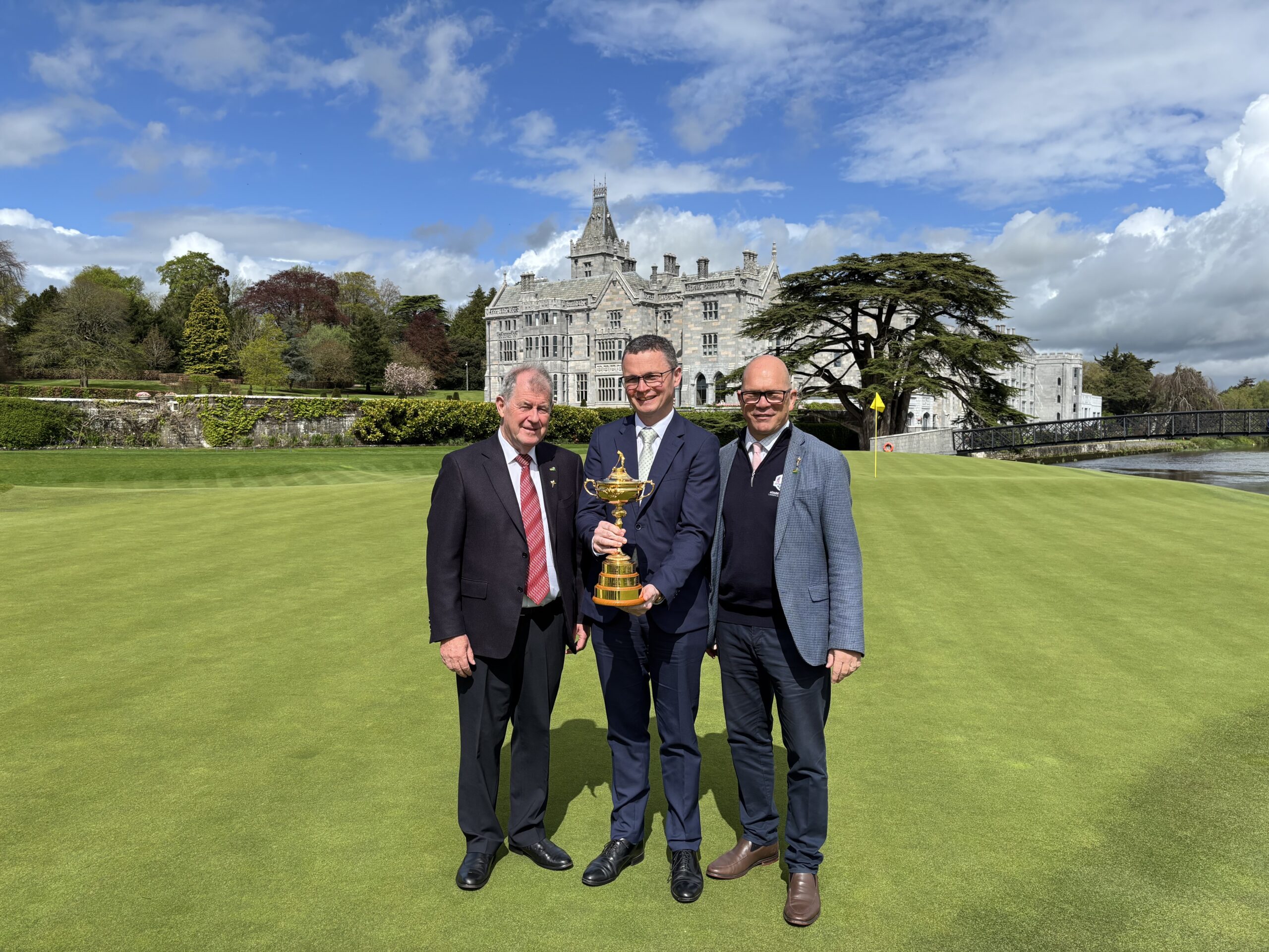 The image of JP McManus, owner of Adare Manor; Patrick O’Donovan T.D., Ireland’s Minister for Arts, Media, Communications, Culture and Sport; and Guy Kinnings, Chief Executive of the European Tour Group must be credited to Ryder Cup Europe and used in conjunction with this release only. Please click on image to download a high-resolution version. Further information, including broadcast content, can be downloaded via the Ryder Cup Media Centre.