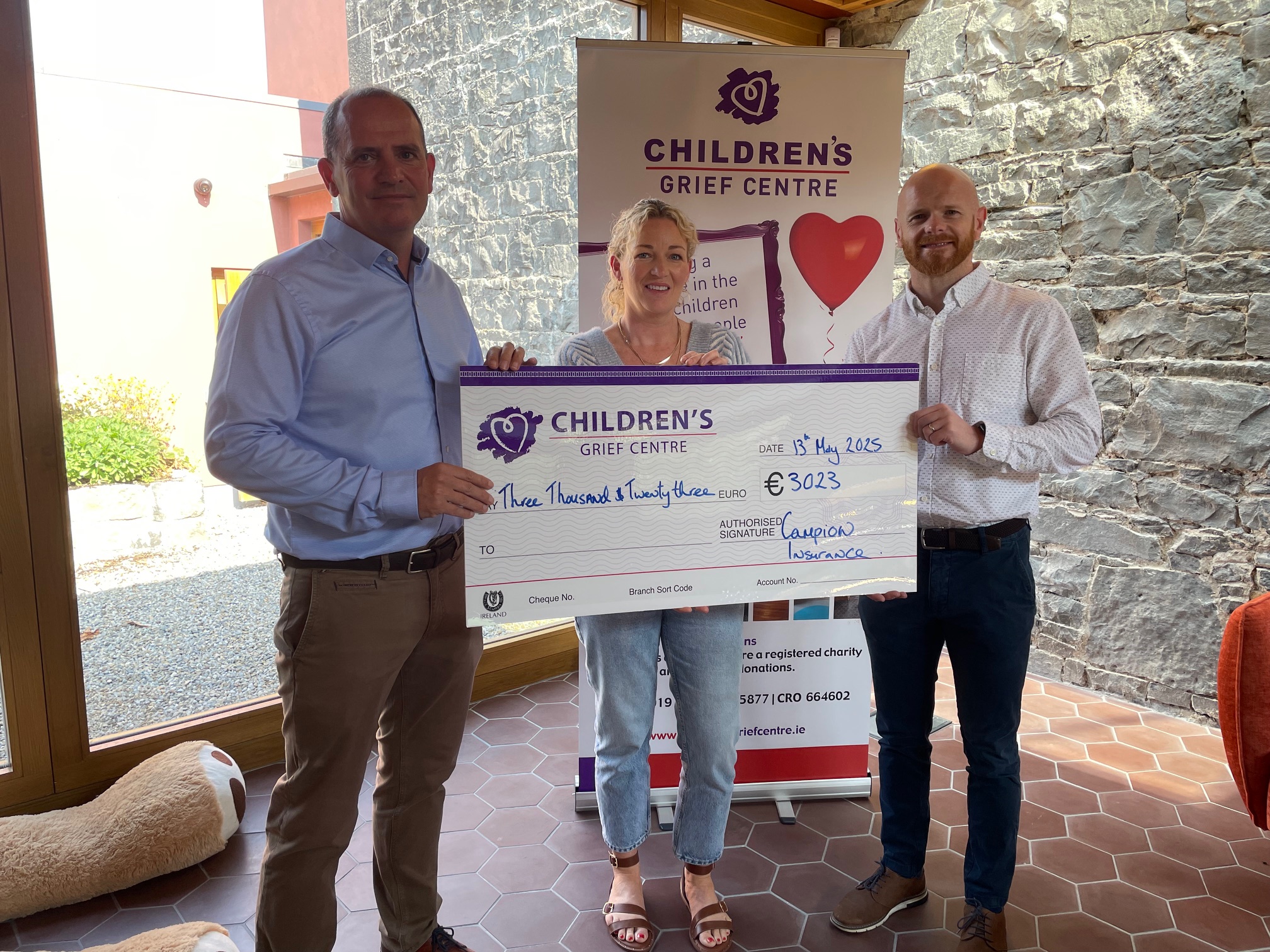 Pictured Ian Sullivan, Director Campion Insurance Limerick, Carol Fitz-Gough, Fundraising & Events Co-ordinator, Children’s Grief Centre and Cian O’Dea Branch Manager Campion Insurance Limerick