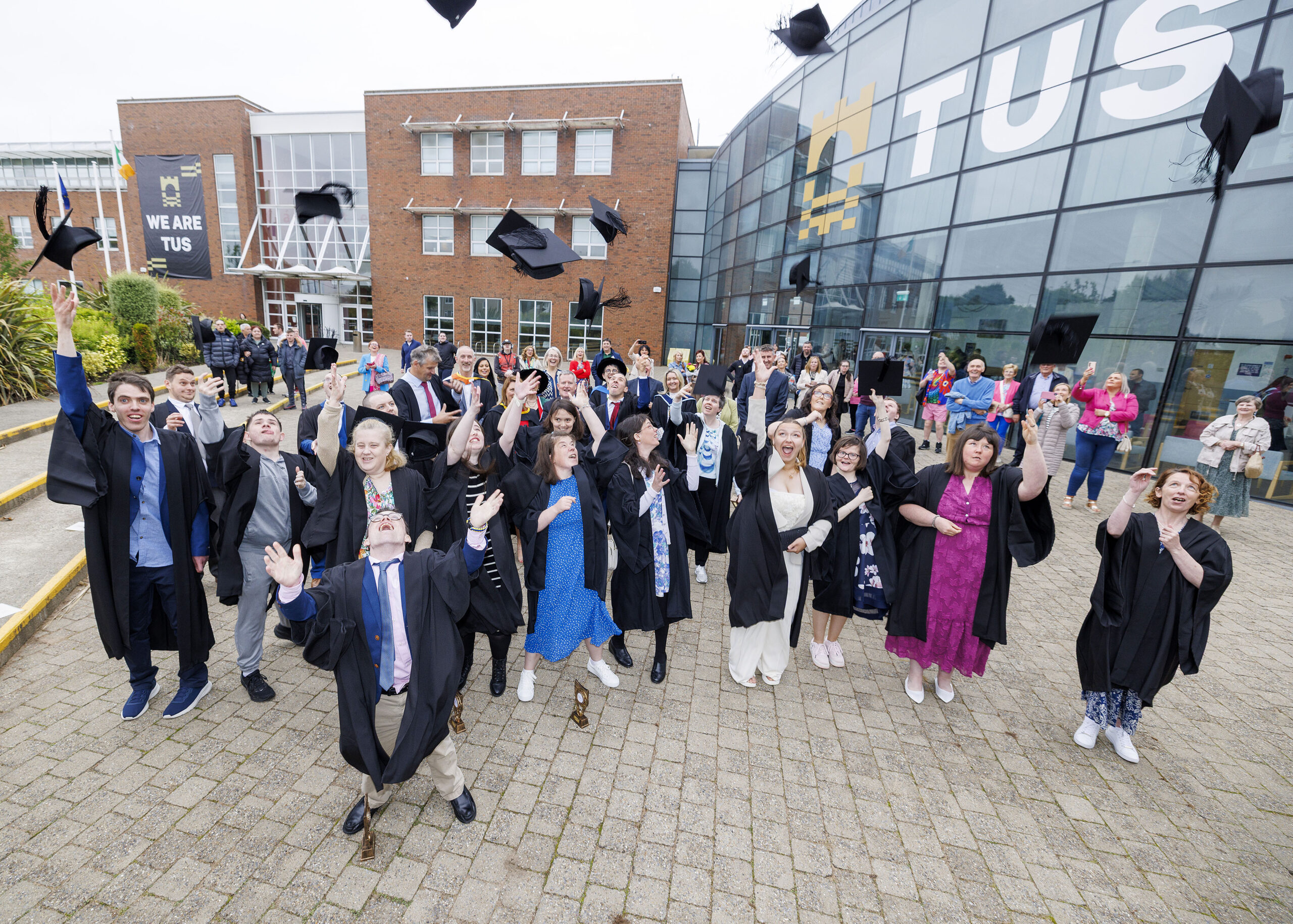 There was a full house at the Millenium Theatre, TUS, today as twenty students celebrated a milestone achievement as the first graduates from The Certificate in Inclusive Employment. Pictured celebrating their graduation after todays ceremony in TUS Limerick. Pic Arthur Ellis