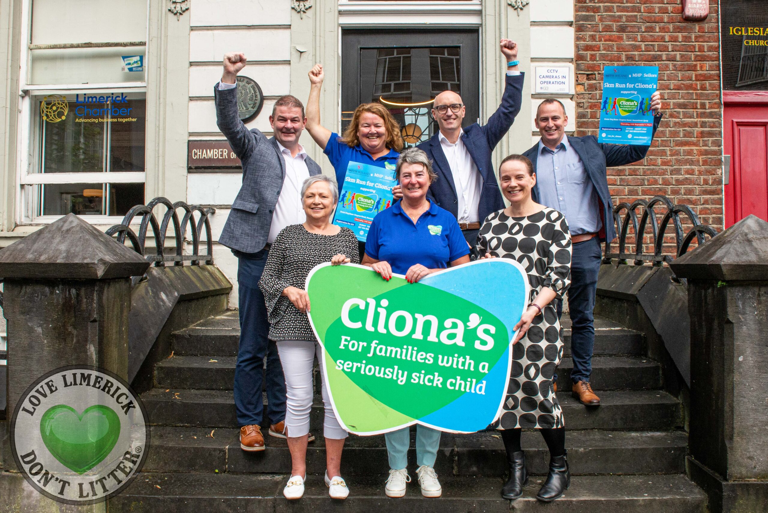 Metis Ireland Financial Planning and MHP Sellors Solicitors are coming together to organise and sponsor the second annual ‘Run for Cliona’s’ 5km Fun Run on September 11, 2025. Cliona’s Foundation is a Limerick based national charity that provides financial assistance directly to parents of seriously ill children across Ireland, to help with the non-medical expenses related to caring for their child. Pictured at the Fun Run launch at the Limerick Chamber are Carl Widger, Métis Ireland, Phil Deegan, Cliona’s, Stephen Keogh MHP Sellors Solicitors, Ronan Queally Metis Ireland (back) and Susan Ward, Metis Ireland, Terry Ring, Cliona’s and Emily O’Dwyer, MHP Sellors Solicitors (front). Picture: Olena Oleksienko/ilovelimerick