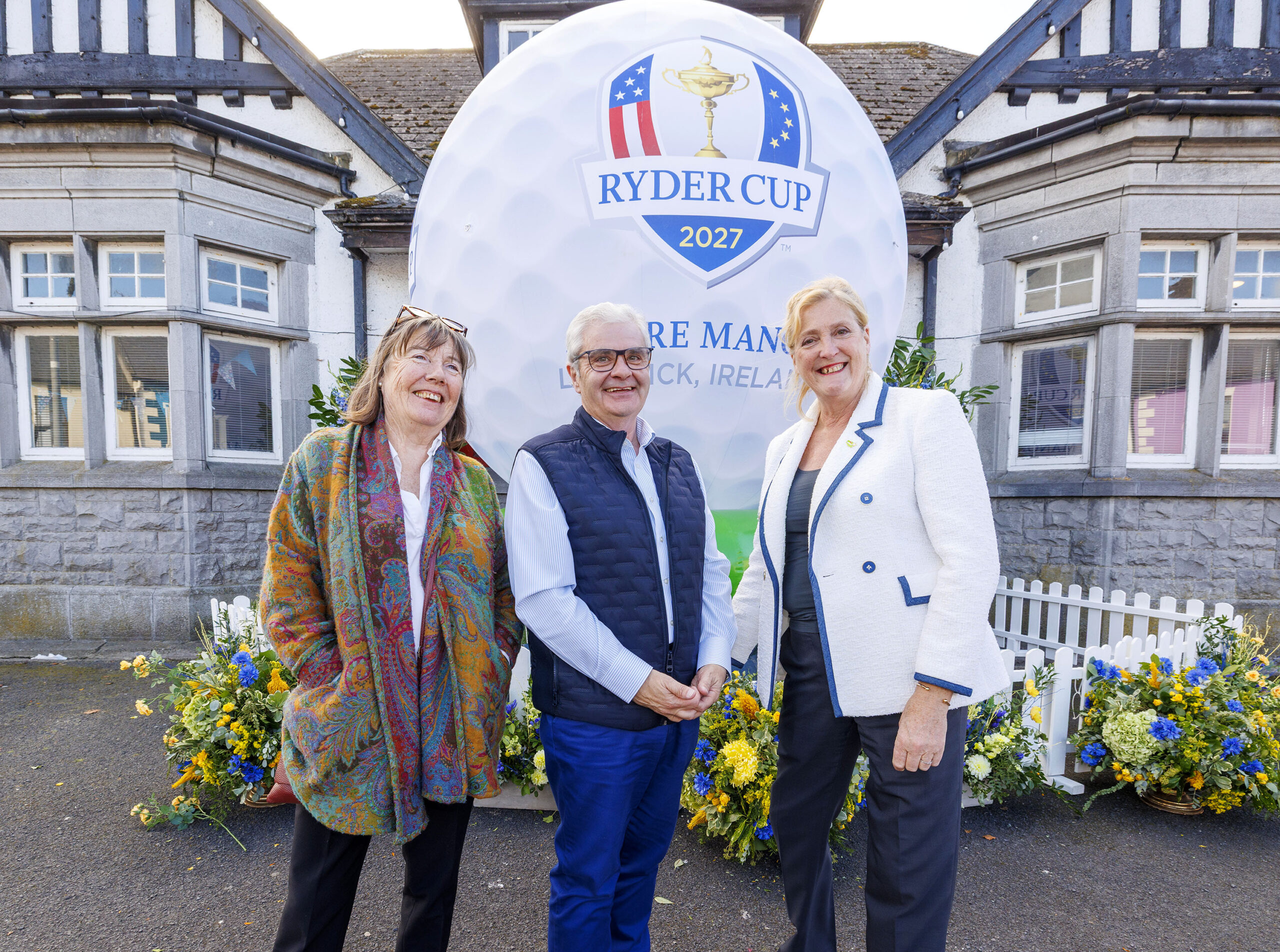 Adare Ryder Cup Cup Community Engagement Event Street festival Norma Prendiville, Seamus Hennessy and Helen O'Donnell .Pic Arthur Ellis