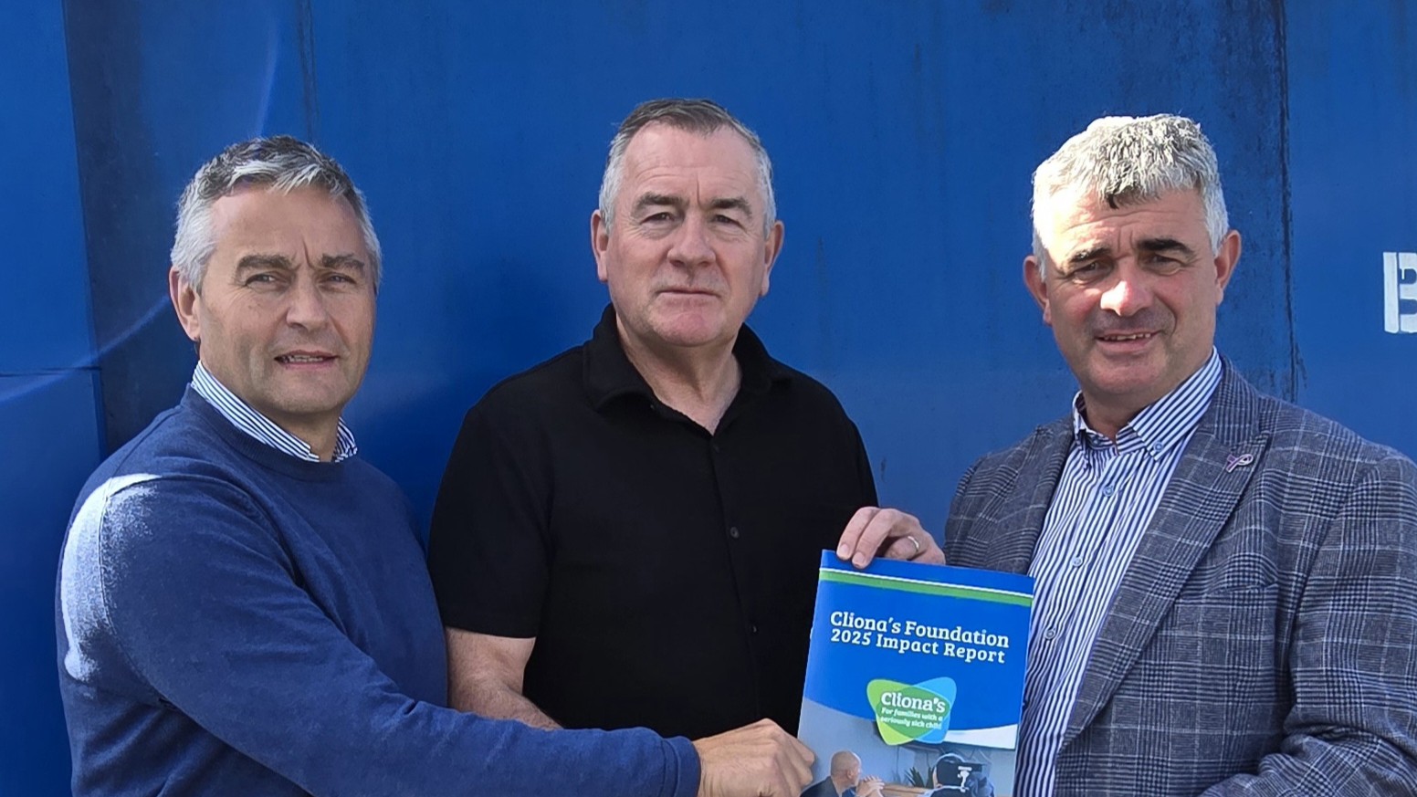 Cliona's Ambassador,TJ Ryan, Brendan Ring CEO, Cliona's Foundation, TD Richard O'Donoghue, chair of the Dáil Committee on Budgetary Oversight cliona's foundation 2025 impact report