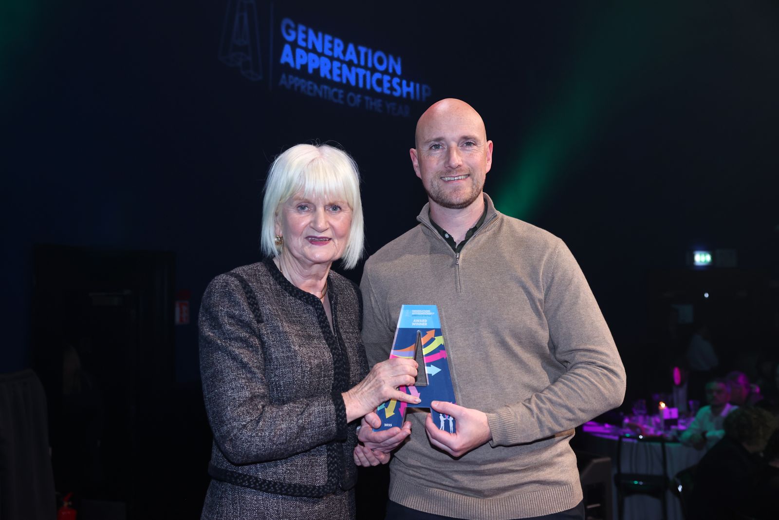 'Limerick talent shines bright'_ Cian Healy, Logistics Associate apprentice, Johnson & Johnson, Vision Care Ireland pictured with Minister of State Marian Harkin TD and his ICT and Logistics 'Apprentice of the Yea