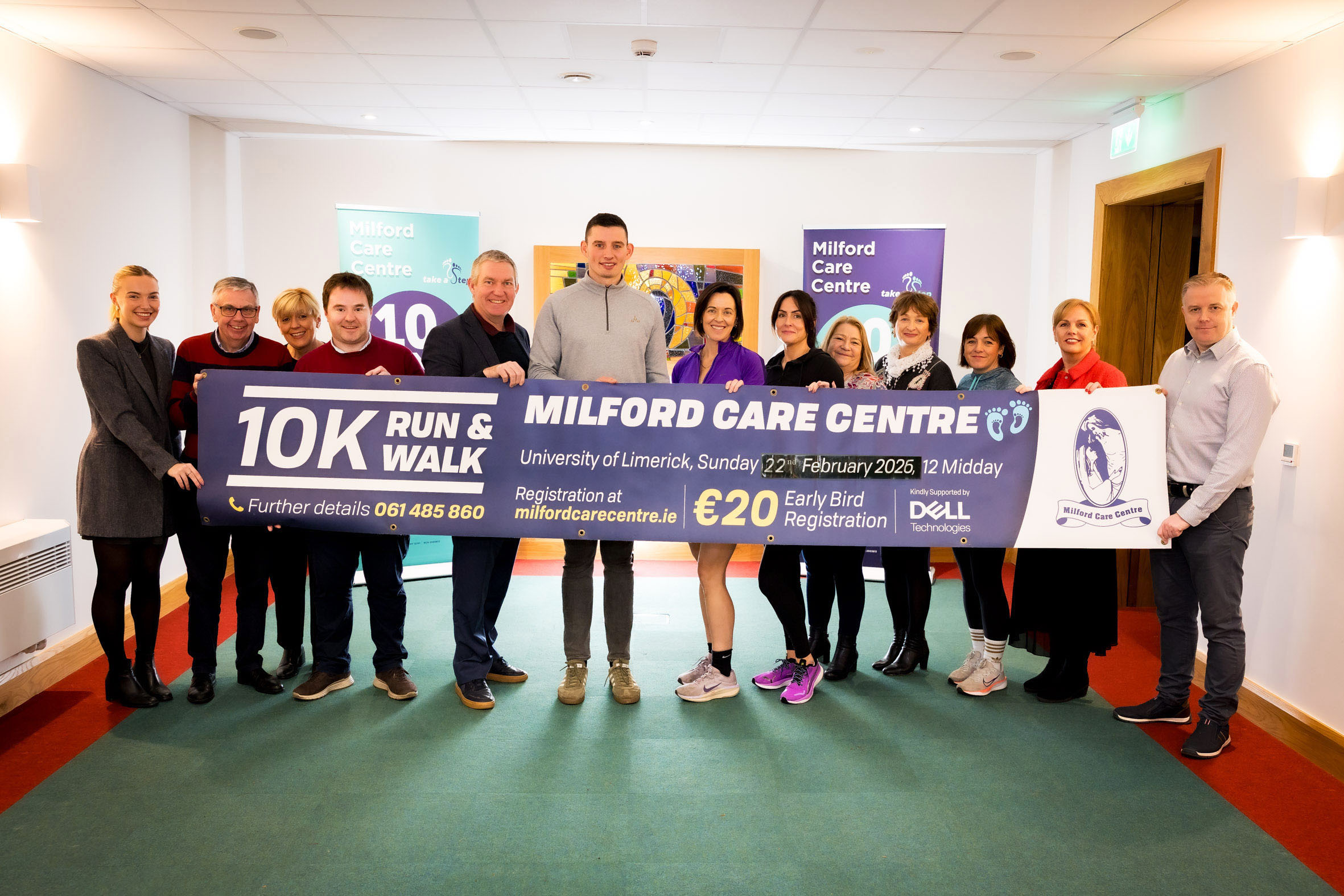 Milford Care Centre 10K Run Launch with DELL. Aisling O'Donnell, Declan Deegan, Anne Marie Hayes, John Duggan, Sean O'Rielly, DELL, Gearoid Hegarty, Limerick Senior Hurling Team, Mary Stritch, Sara Stout, Valarie Madigan, Fiona Corbett, Jacqueline Reed, Mary O'Brien Chief Executive Officer, Milford Care Centre and Kieran Dore. Picture: Keith Wiseman