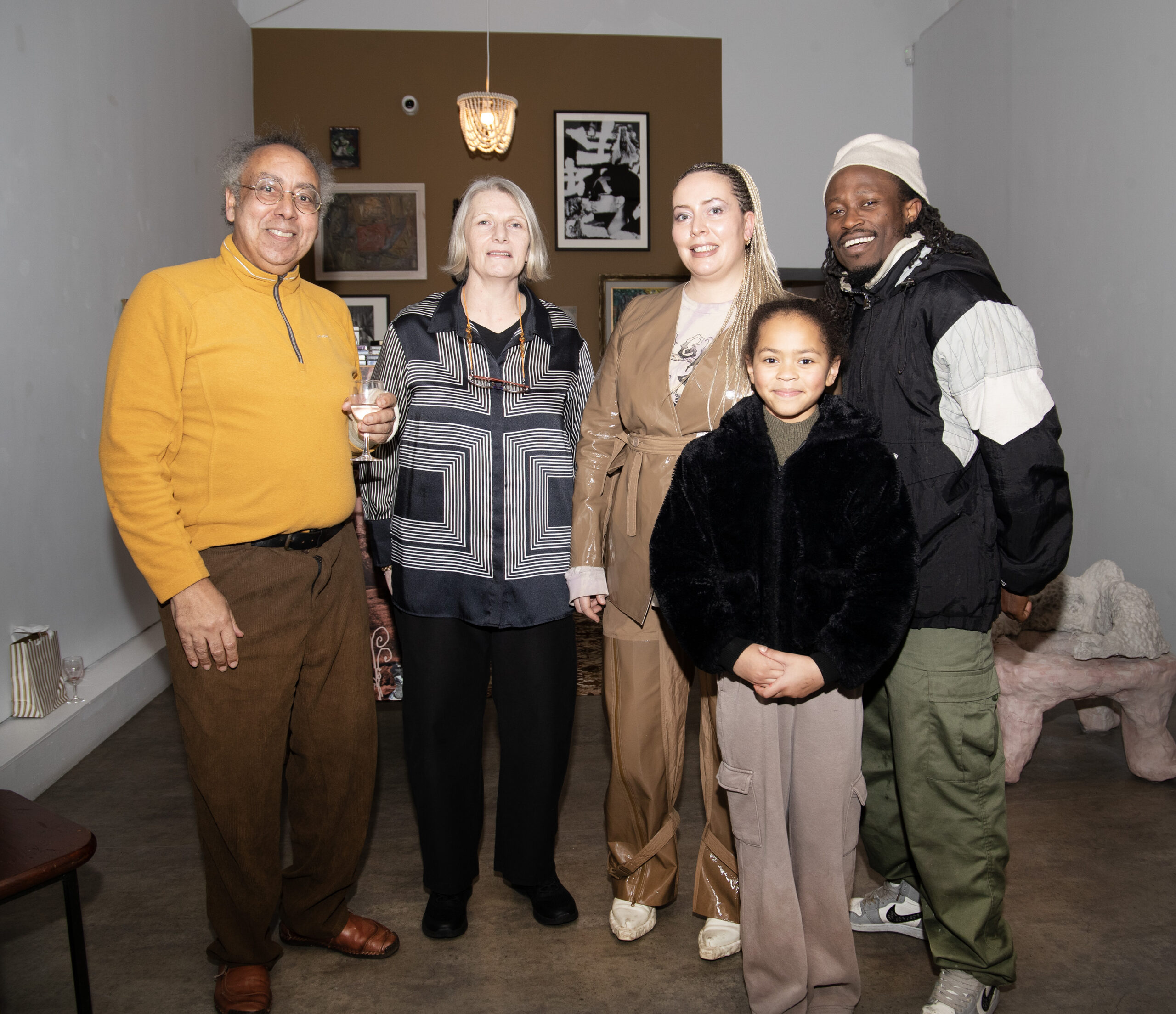 29/1/2026 With compliments. Artist Alice Rekab’s new exhibition Clann Miotlantach/Mythlantics opens this Friday at the LCGA. Rekab’s works take the form sculptures, ‘expanded’ paintings, digital collages, films and performances. Photographed at the opening are from left the artists dad Stephen, Siobhan O'Reilly, acting director/curator, LCGA, artist Alice Rekab, Tourigah(10) and dad Tobe Omoteso. Photograph: Liam Burke/Press 22