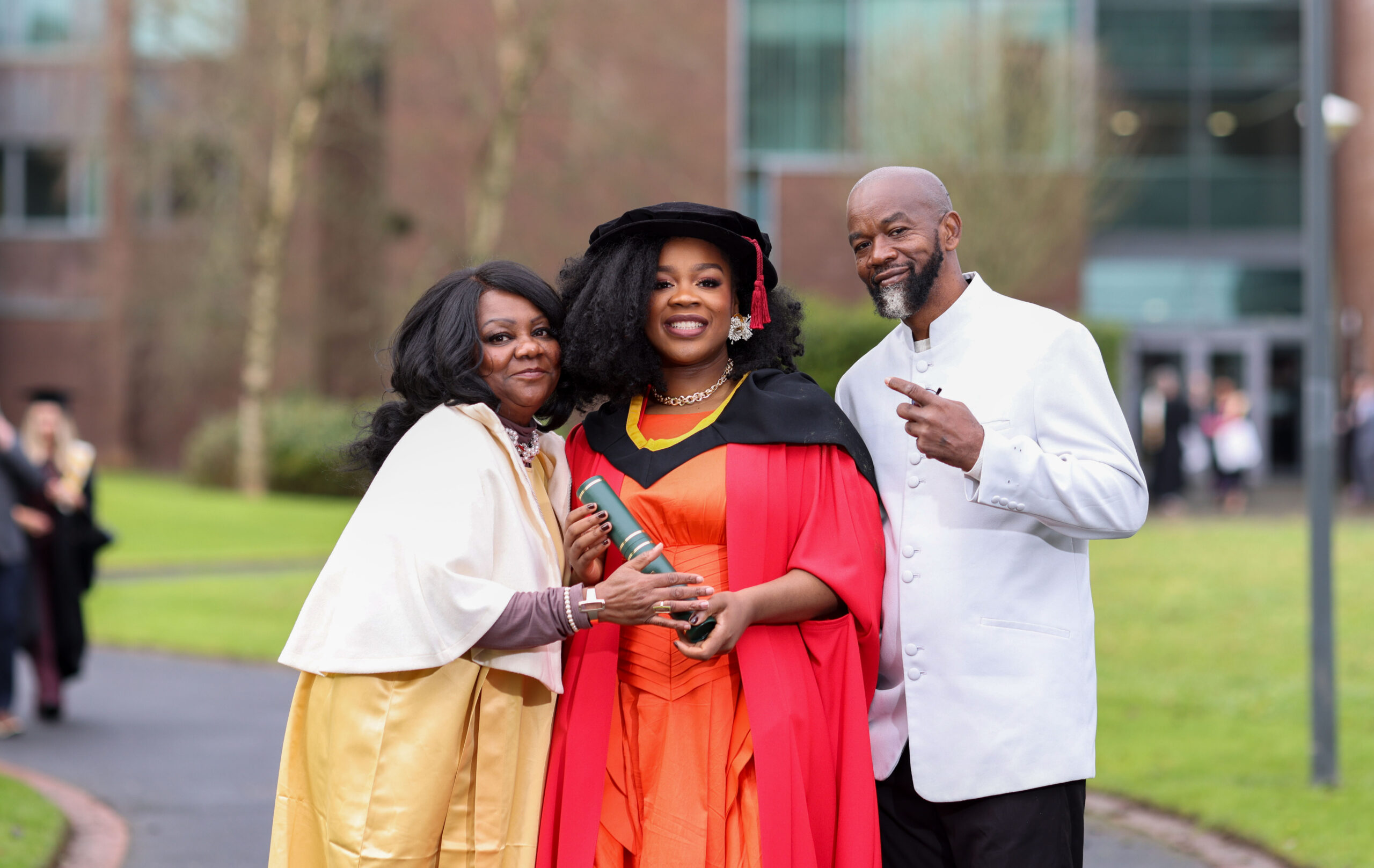 Dr Mamobo Ogoro, the CEO and founder of social enterprise, GORM, and presenter of Newstalk’s ‘Younified’ podcast, graduated from University of Limerick with a PhD in Social Psychology and Applied Linguistics from UL’s Faculty of Arts, Humanities and Social Sciences. The Nigerian born, Wexford raised social entrepreneur was one of over 2,000 to graduate from UL this week. Pictured with her parents, Ese Agesse and Kingsley OgoroPicture: Alan Place