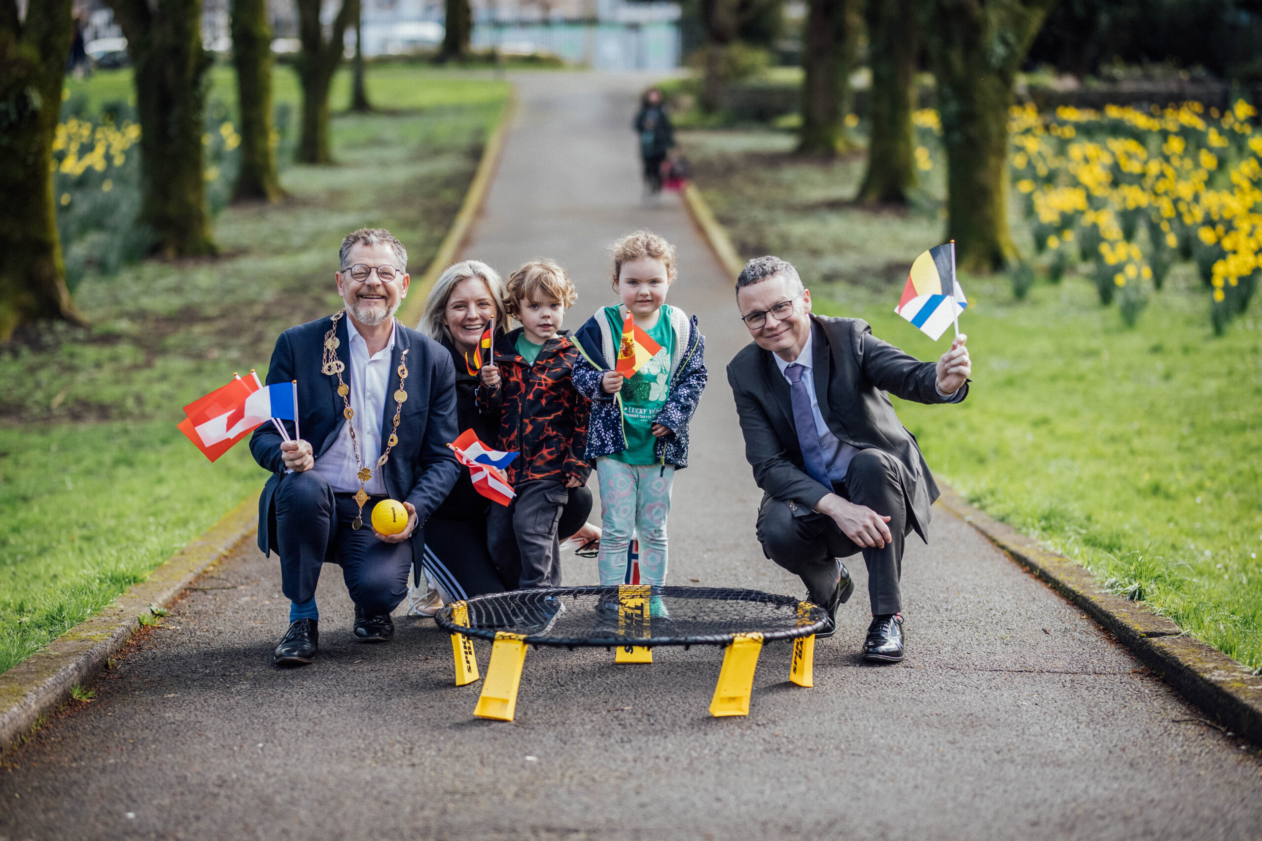 Limerick will host the European Sport for All Games 2026 from 6-11 August. Pictured at the announcement confirming the dates are Mayor of Limerick John Moran, Tracy Mahedy, Cara & Cúan Cummins and Minister for Arts, Culture, Communications and Sport, Patrick O’Donovan TD. The festival will bring more than 250 participants from 26 European delegations to Limerick, with traditional sports and games and cultural activities taking place across the city's streets, parks and public spaces. Pic. Brian Arthur