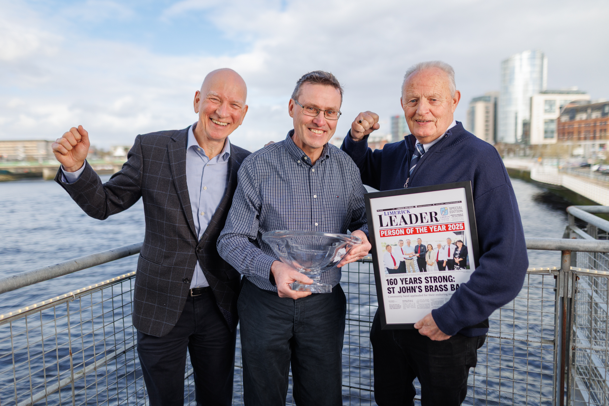 Oliver O'Toole, Tony McCarthy and Noel McCormack of St. John's Brass and Reed Band, winner of Limerick Person of the Year at The Clayton Hotel, Limerick