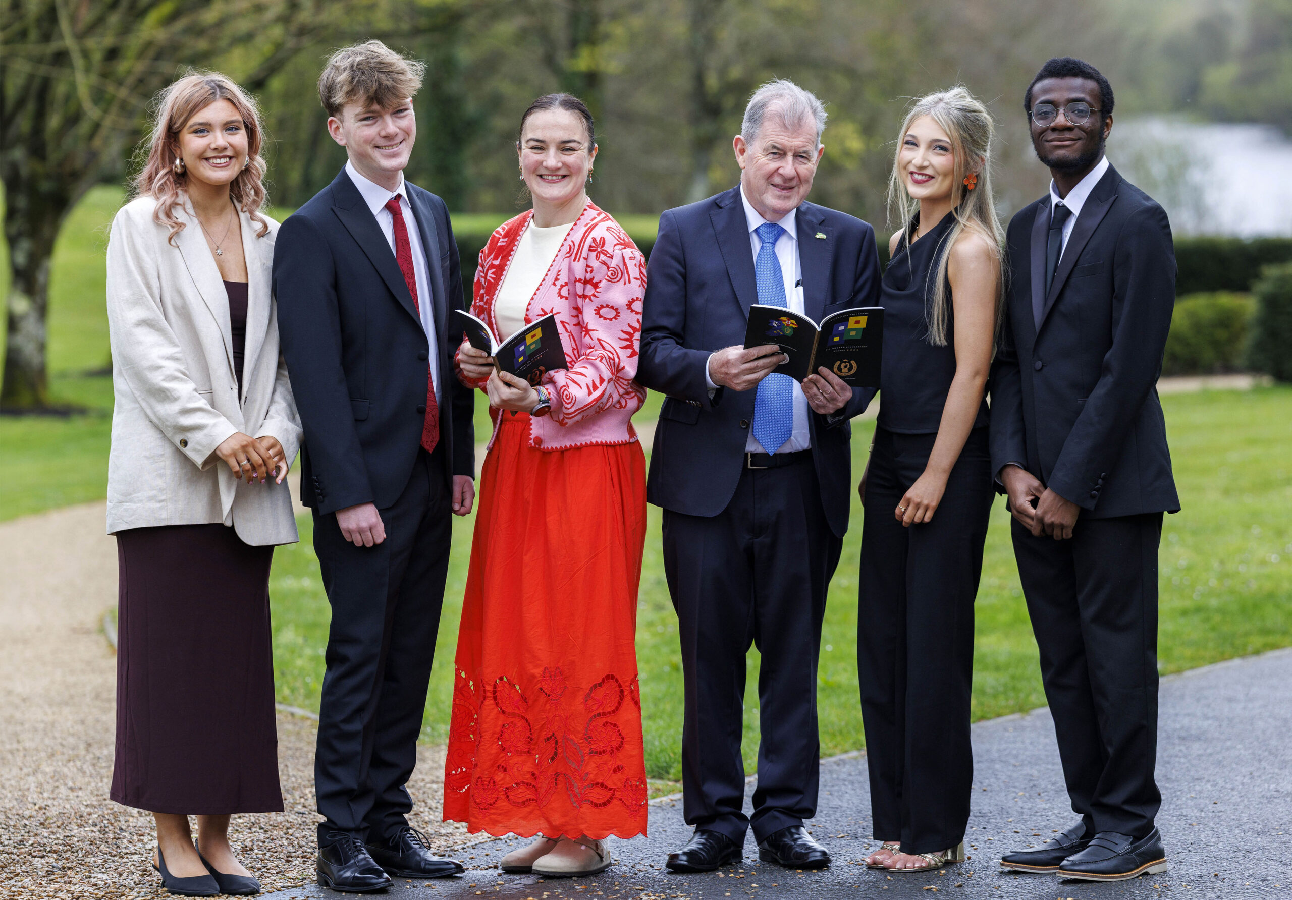 All Ireland Scholarship winners, Alice Claffey (Cork), Seán Weldon (Dublin), Amy Egan (Sligo), and Kosy Chikwendo (Dublin) with Guest of Honour, Kellie Harrington and Sponsor, JP McManus at awards ceremony in University of Limerick, Saturday 4th April. Commenting on the event, Guest of Honour and Double Olympic Champion, Kellie Harrington said; ‘I’m delighted to be here today as the Guest of Honour for the All Ireland Scholarship Awards in the University of Limerick. It is a very special occasion for the 2025 winners, their families, and school principals, and they should be very proud of themselves and their accomplishments. I would like to thank JP McManus and his family for having me here today.’ Pic: Arthur Ellis