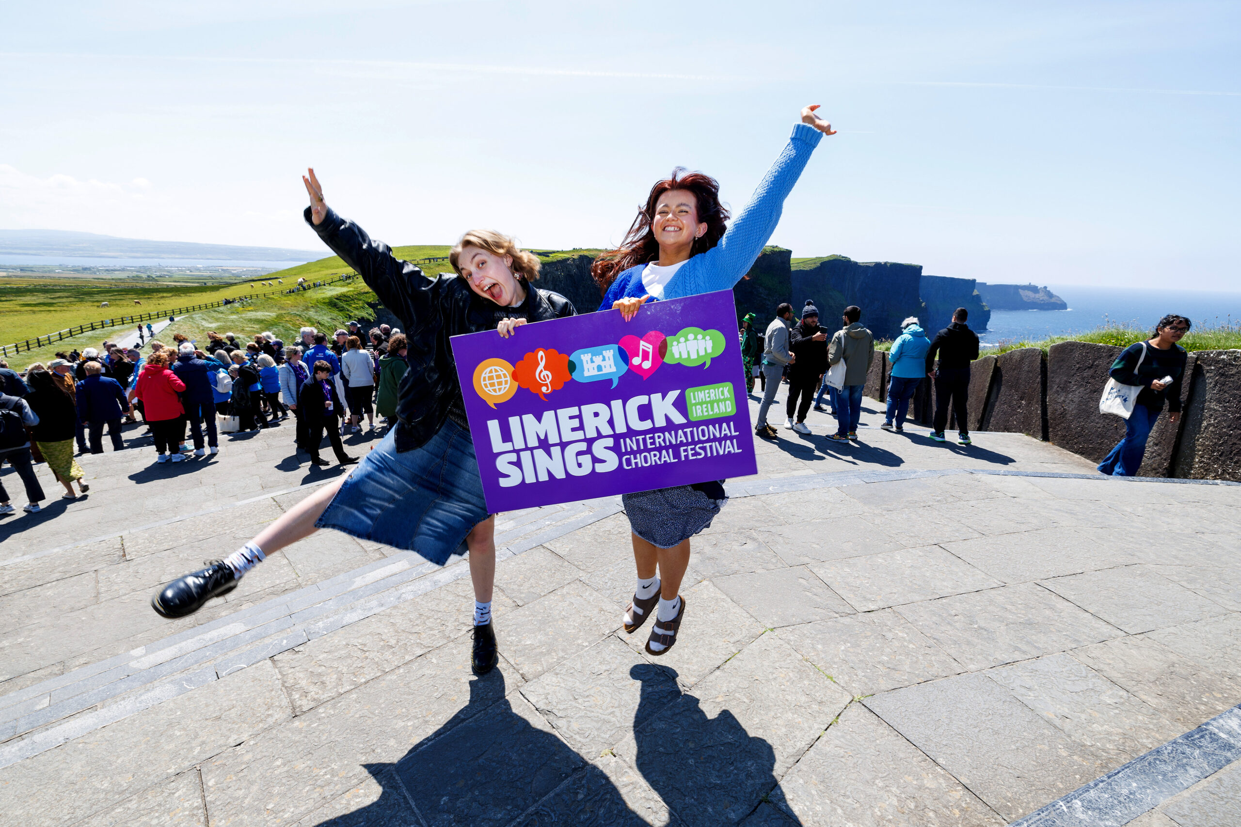 Choirs led by acclaimed conductor Bernie Sherlock and members of New Dublin Voices perform against the iconic backdrop of the Cliffs of Moher as part of the annual Limerick Sings International Choral Festival running 7th - 9th June. Pic Arthur Ellis.
