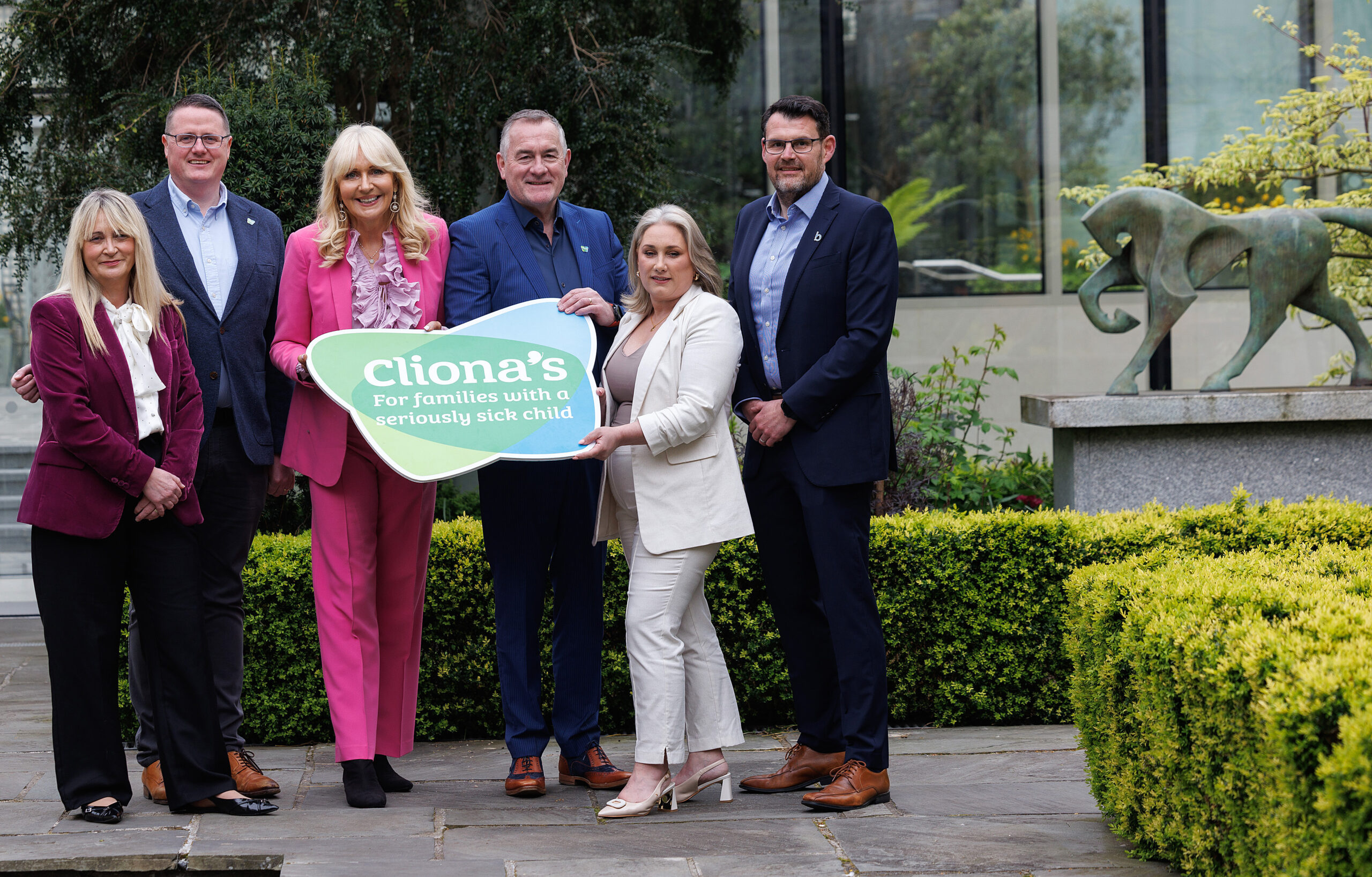 Pictured are, Charlotte Kavanagh, Cliona’s Foundation, Eric Delaney, Bluebird Care, Miriam O’Callaghan, Patron of Cliona’s Foundation, Brendan Ring, Co-Founder, Cliona’s Foundation, Orla Murphy, Head of Paediatrics, Bluebird Care and Mark McInerney, COO, Bluebird Care. A partnership with real purpose Bluebird Care and Cliona’s Foundation working together to support the fundraising cause of families with seriously ill children nationwide where care matters most. Picture credit; Julien Behal Photography NO REPRO FEE