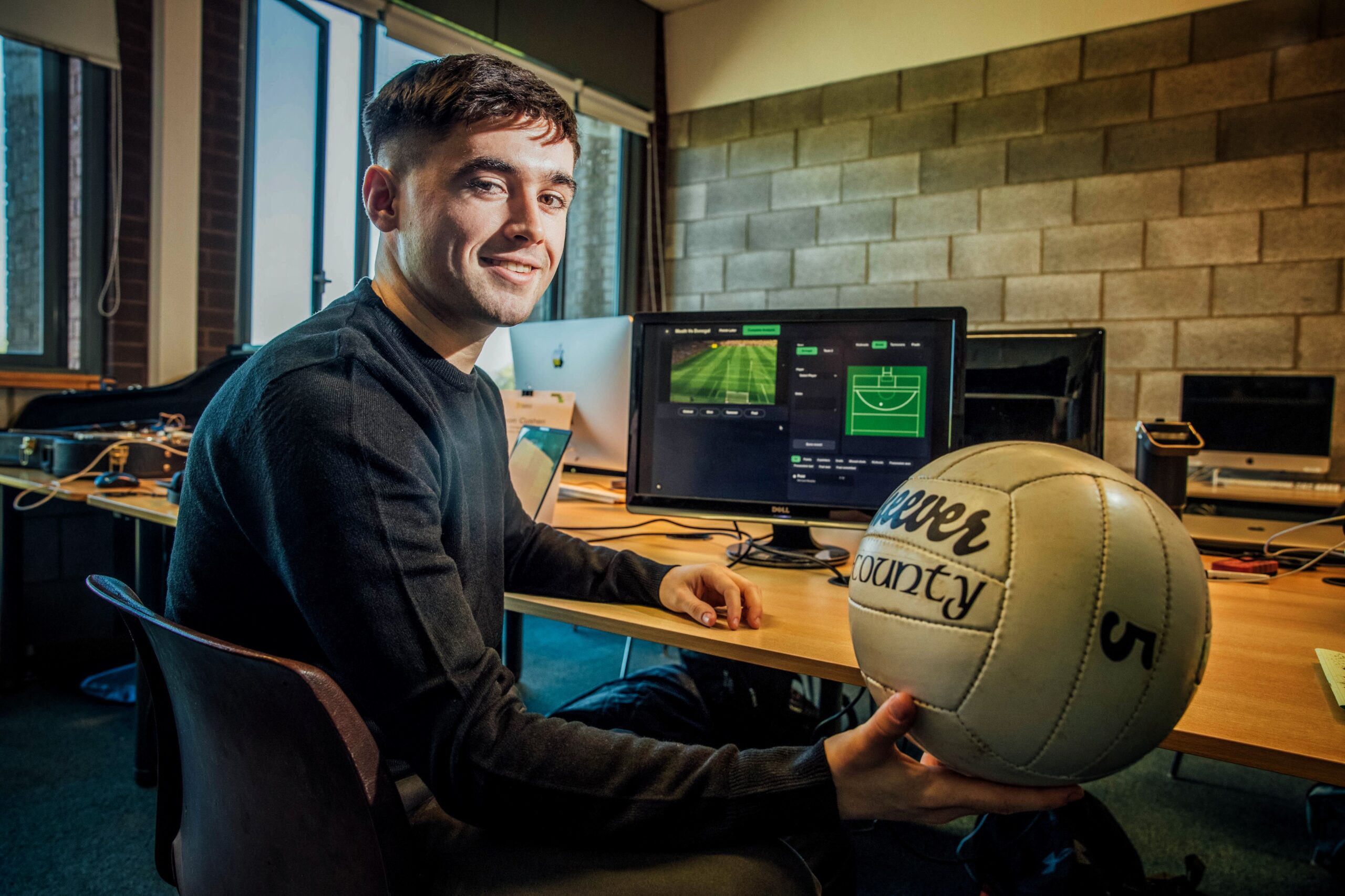 University of Limerick student Jason Cushen pictured at the UL Department of Computer Science and Information Systems final year project demo day. Jason from Quilty in Co. Clare is a student on UL’s Bachelor of Science in Computer Systems. For his final year project, Jason, who plays football with Kilmurry Ibrickane, developed a web-based Gaelic football analysis tool, designed to help coaches at club level gain detailed insights into their teams matches. Pic. Brian Arthur