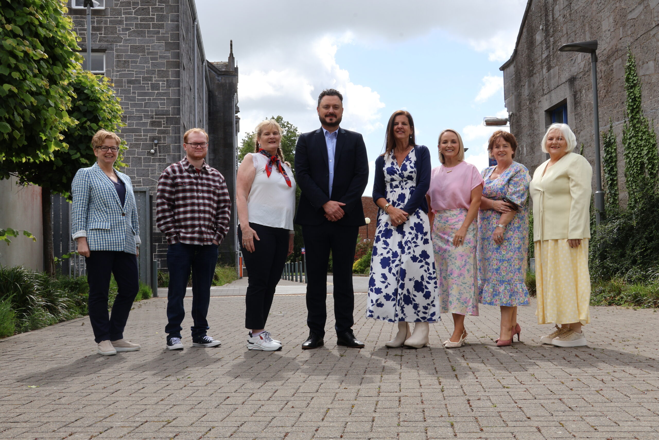 Dr Fiona McCaffrey, MCA Head of Research and Development; Odhran Hayes-Brennan, GCAS graduate; Kayren Hayes, MA in Autism Studies graduate and mother of Odhran Hayes-Brennan; Stephen Douthart, MCA Chief Executive Officer; Kim Maguire, MIC Programme Director and Coordinator; Edel Quinn, MCA Joint Course Coordinator; Majella Nugent, Former Joint Course Coordinator; and Elaine Gleeson, MIC Education Office.