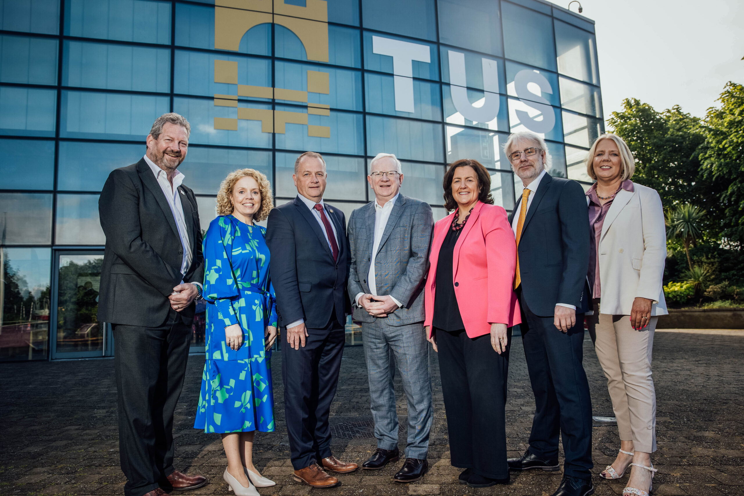 At the Connected Regions, Stronger Future event in TUS Moylish were: Dr Liam Brown, Vice President of Research, Development & Innovation; Vanessa McTigue, Commercial Director, The Shannon Airport Group; Tom Enright, Ryder Cup 2027 Project Director; Professor Vincent Cunnane, President of TUS; Catherine Duffy, Senior Vice President and General Manager, Northern Trust; Dr James Griffin, Dean of the Faculty of Business and Humanities at TUS, and Lavinia Duggan, Lecturer, Faculty of Business and Humanities at TUS,