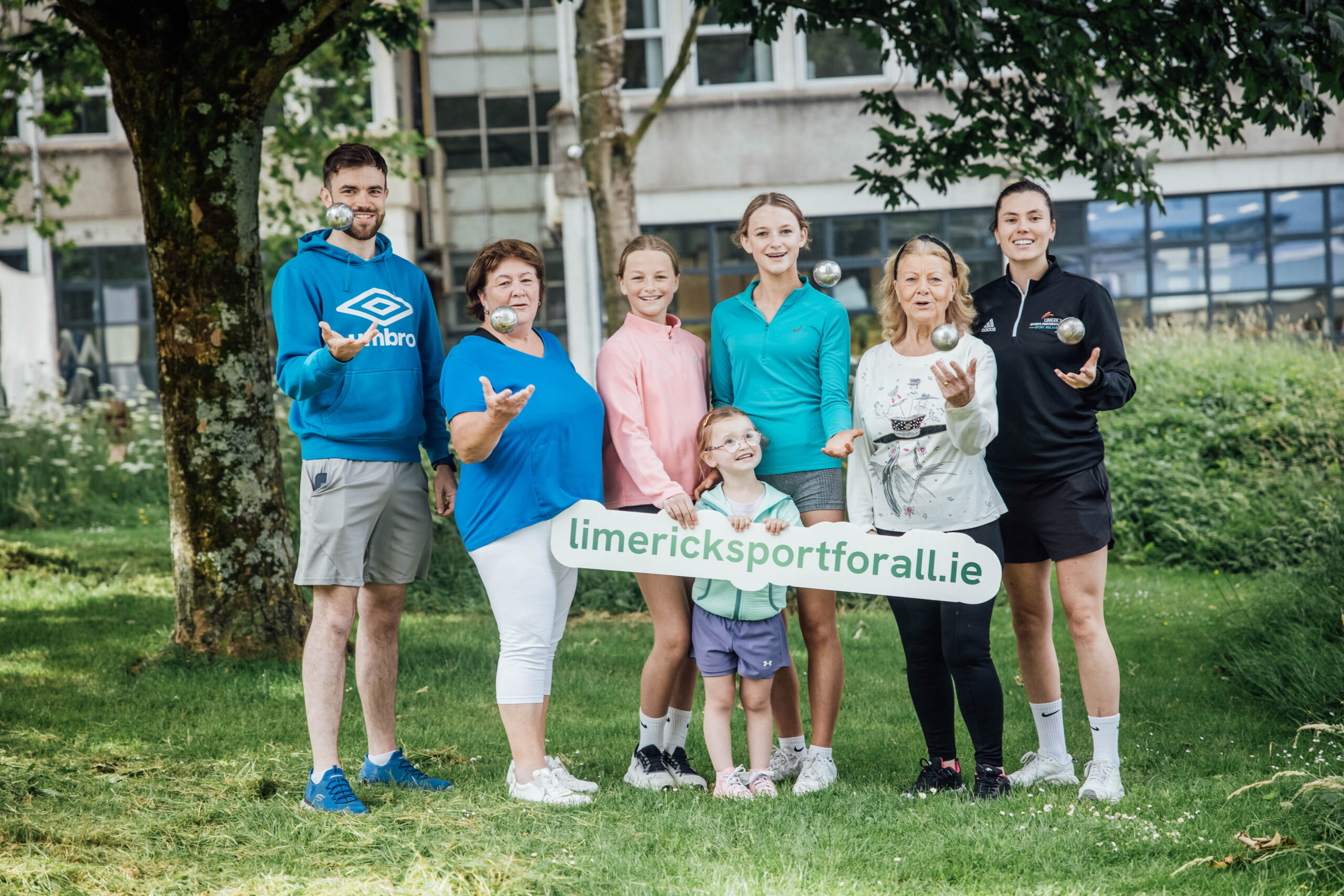 The full festival programme for the 2026 European Sport for All Games taking place from 7 to 10 August has been unveiled. The Games will bring 50 different traditional sports and games to locations across Limerick City where people of all ages are invited to watch and try them out. Pictured at the unveiling are Kieran Morrissey, Ann Irwin, Aoife, Kate & Anna Cantwell, Margie Curtin & Tara Mannix Pic. Brian Arthur
