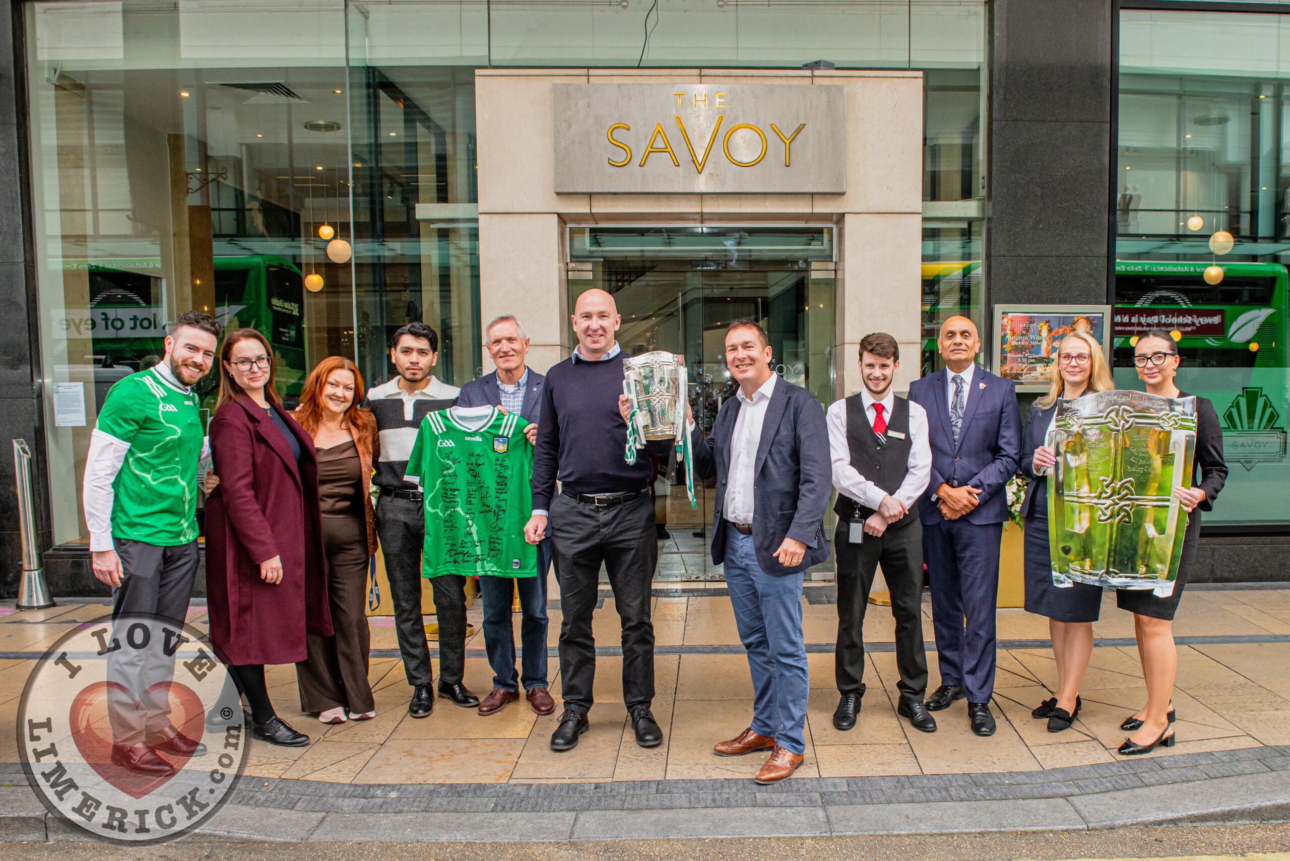 The Liam MacCarthy Cup was welcomed to The Savoy Hotel with two historical jerseys sponsored by the Moran family