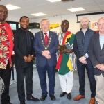 Jules Djiopang, Africa Day Organiser, David Idioh, Musician, Limerick City and County Mayor Stephen Keary, John Nutekpor, Seamus Brown from Limerick City and County Council and Kieran O'Hanlon from Limerick City and County Council, at the 13th Annual Africa Day Launch at Limerick City and County Council, Monday, May 21, 2018. Picture: Sophie Goodwin/ilovelimerick.