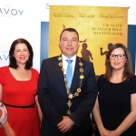 Pictured at the Savoy hotel for the launch of the smash-hit musical Angela’s Ashes are Valerie Murphy, president of Network Ireland, Cllr James Collins, Mayor of Limerick City and Council, and Gillian Fenton, Marketing Manager of the Lime Tree Theatre. Picture: Conor Owens/ilovelimerick.