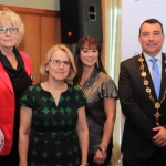 Pictured at the Savoy hotel for the launch party of the smash-hit musical Angela’s Ashes are Pat Moylan, Louise Donlon, Lime Tree theatre, Jacinta Whyte, actor, and Cllr James Collins, Mayor of Limerick City and Council. Picture: Conor Owens/ilovelimerick.