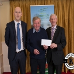 William Harty accepts the award for 1st prize in the Kilmallock area Modern category and 1st place Modern Category Overall on behalf of St Joseph's Burial Ground, Knocklong from Gordon Daly, Director of Services Limerick City and County Council and Deputy Mayor Noel Gleeson. The Annual Burial Ground Awards took place at the Woodlands House Hotel, Adare