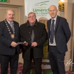 Donie Daffy, Croom Burial Ground, receives the 3rd Place Award in the Adare/Rathkeale Modern Category from Cathaoirleach Adare/Rathkeale Municipal District Kevin Sheahan and Gordon Daly, Director of Community Development Limerick City and County Council, at the Burial Ground Awards at Fitzgerald's Woodlands House Hotel and Spa, Adare