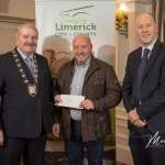 Bernard O'Reilly, Kilmurry Burial Ground, receives the 1st Place Award in the Metro Modern Category from Cathaoirleach Adare/Rathkeale Municipal District Kevin Sheahan and Gordon Daly, Director of Community Development Limerick City and County Council, at the Burial Ground Awards at Fitzgerald's Woodlands House Hotel and Spa, Adare