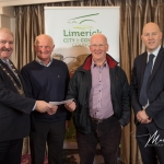 Martin Hayes and Seamus Coughlan, Kilkeedy/Ballybrown Burial Ground, receives the 1st Place Award in the Metro Modern Ancient category from Cathaoirleach Adare/Rathkeale Municipal District Kevin Sheahan and Gordon Daly, Director of Community Development Limerick City and County Council, at the Burial Ground Awards at Fitzgerald's Woodlands House Hotel and Spa, Adare