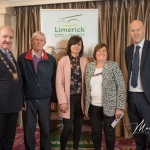 Maurice Gleeson, Joanne Lenihan and Teresa Harding, Ballingaddy Old Burial Ground, receives the 1st Place Award in the Cappamore/Kilmallock Ancient category from Cathaoirleach Adare/Rathkeale Municipal District Kevin Sheahan and Gordon Daly, Director of Community Development Limerick City and County Council, at the Burial Ground Awards at Fitzgerald's Woodlands House Hotel and Spa, Adare