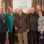 Tine Behan, Willie O'Brien, Eamon Power and Celia O'Connell, Cloncrew Burial Ground, receives the 1st Place Award in the Newcastle West Ancient category from Cathaoirleach Adare/Rathkeale Municipal District Kevin Sheahan and Gordon Daly, Director of Community Development Limerick City and County Council, at the Burial Ground Awards at Fitzgerald's Woodlands House Hotel and Spa, Adare