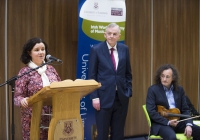 27/01/2016The University of Limerick names Clare fiddler Martin Hayes as its inaugural Irish World Academy Artist.Speaking at the announcement is Sandra Joyce, Director of the Irish World Academy of Music and Dance, alongside Professor Don Barry, University of Limerick President, and Irish World Academy Artist Martin Hayes.The University of Limerick has announced a new three-year arts patronage award through the Irish World Academy of Music and Dance. The award, entitled Irish World Academy Artist, University of Limerick will facilitate the creative process of selected artists across a three-year period through a budget of €60,000.The first artist to receive the award is Clare fiddler Martin Hayes who commences his three-year association with the Irish World Academy, University of Limerick in January 2016. Martin Hayes has been internationally acclaimed for bringing his local East Clare traditional fiddle style to a global audience through his many performances and recording. More recently he has formed the ensemble The Gloaming which has further pushed the boundaries of Irish traditional music in the field of ensemble playing that started with Sean Ó Riada’s (1930 – 1971) pioneering ensemble Ceóltóirí Chualainn in the 1960s. Hayes also acknowledges the significant influence of Dublin fiddler Tommie Potts (1912 – 1987) on his creative output.The Irish World Academy Artist at the University of Limerick will undertake a series of creative projects across the three-year span. Students of the Academy will have access to open workshops in the state-of-the-art Irish World Academy building on the banks of the river Shannon on the University Campus.(Speaking at the launch of the award) Professor Don Barry, President of the University said: “It is fitting that an artist of the stature of Martin Hayes should be the inaugural Irish World Academy Artist, given Martin’s unique contribution to our cultural life and the Irish World Academy’s vision for Ireland’s past, present and future.”On his appointment, Martin Hayes said: "I'm deeply honoured to be named the first Irish World Academy Artist at the University of Limerick and grateful for the opportunity this three year initiative affords me to explore the possibility of further musical collaboration in such a creative environment.” Professor Mícheál Ó Súílleabháin, Chair of Music and Founder Director of the Irish World Academy said: "The Irish World Academy Artist initiative is further evidence of the commitment of the University of Limerick to the Performing Arts at the highest level. That the first award goes to a local artist with a global reputation builds on the Irish World Academy record of linking the local with the global towards the mutual benefit of both.”Picture credit: Diarmuid Greene/Fusionshooters