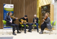 27/01/2016The University of Limerick names Clare fiddler Martin Hayes as its inaugural Irish World Academy Artist.Performing at the announcement are, from left to right, Irish World Academy Artist Martin Hayes on the fiddle, Denis Cahill on the guitar, Doug Wieselman on the bass clarinet, and Liz Knowles on the hardanger.The University of Limerick has announced a new three-year arts patronage award through the Irish World Academy of Music and Dance. The award, entitled Irish World Academy Artist, University of Limerick will facilitate the creative process of selected artists across a three-year period through a budget of €60,000.The first artist to receive the award is Clare fiddler Martin Hayes who commences his three-year association with the Irish World Academy, University of Limerick in January 2016. Martin Hayes has been internationally acclaimed for bringing his local East Clare traditional fiddle style to a global audience through his many performances and recording. More recently he has formed the ensemble The Gloaming which has further pushed the boundaries of Irish traditional music in the field of ensemble playing that started with Sean Ó Riada’s (1930 – 1971) pioneering ensemble Ceóltóirí Chualainn in the 1960s. Hayes also acknowledges the significant influence of Dublin fiddler Tommie Potts (1912 – 1987) on his creative output.The Irish World Academy Artist at the University of Limerick will undertake a series of creative projects across the three-year span. Students of the Academy will have access to open workshops in the state-of-the-art Irish World Academy building on the banks of the river Shannon on the University Campus.(Speaking at the launch of the award) Professor Don Barry, President of the University said: “It is fitting that an artist of the stature of Martin Hayes should be the inaugural Irish World Academy Artist, given Martin’s unique contribution to our cultural life and the Irish World Academy’s vision for Ireland’s past, present and future.”On his appointment, Martin Hayes said: "I'm deeply honoured to be named the first Irish World Academy Artist at the University of Limerick and grateful for the opportunity this three year initiative affords me to explore the possibility of further musical collaboration in such a creative environment.” Professor Mícheál Ó Súílleabháin, Chair of Music and Founder Director of the Irish World Academy said: "The Irish World Academy Artist initiative is further evidence of the commitment of the University of Limerick to the Performing Arts at the highest level. That the first award goes to a local artist with a global reputation builds on the Irish World Academy record of linking the local with the global towards the mutual benefit of both.”Picture credit: Diarmuid Greene/Fusionshooters