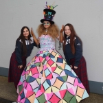 Natasha Amin, Erin Berming and Natalia Chroniak with their Junk Kouture design 'Radiant Wonder' at Coláiste Nano Nagle. Picture: orla McLaughlin/ilovelimerick.