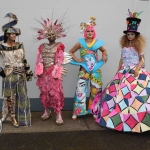 Feruza Rameto (Roming in deNile), Nancy Ekhatu (Wipe Out), Amanda Makulena (Swimming in Plastic) and Erin Berming (Radiant Wonder) pictured with their Junk Kouture designs at Coláiste Nano Nagle. Picture: Orla Mclaughlin/ilovelimerick.