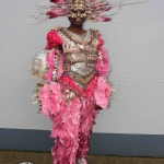 Nancy Ekhatu wearing the Junk Kouture design 'Wipe Out' at Coláiste Nano Nagle. Picture: Orla McLaughlin/ilovelimerick.