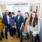 Bryan O'Sullivan, Boulder Media (centre) with participants in the Fresh Film Festival workshop on animation. Photo: Cian Reinhardt/ilovelimerick