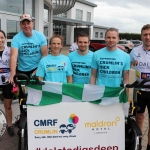 The inaugural ‘Great Dalata Cycle 2018’ in aid of CMRF Crumlin saw a number of Dalata Hotel Group employees cycle over 1,100km throughout the island of Ireland, is part of Dalata’s wider charity initiative Dalata Digs Deep. Pictured for the cyclists arrival at the Maldron Hotel Limerick are staff of Club Vitae staff (in blue) with cyclists. Picture: Richard Lynch/ilovelimerick.