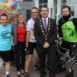 The inaugural ‘Great Dalata Cycle 2018’ in aid of CMRF Crumlin saw a number of Dalata Hotel Group employees cycle over 1,100km throughout the island of Ireland, is part of Dalata’s wider charity initiative Dalata Digs Deep. Pictured are James Collins, Mayor of the City and County of Limerick with the cyclists and staff of the Maldron Hotel Limerick. Picture: Richard Lynch/ilovelimerick.