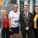 The inaugural ‘Great Dalata Cycle 2018’ in aid of CMRF Crumlin saw a number of Dalata Hotel Group employees cycle over 1,100km throughout the island of Ireland, is part of Dalata’s wider charity initiative Dalata Digs Deep. Pictured are Sinead O'Donnell, Maldron Hotel Limerick, Joe Quinn, Clayton Hotels Operations Manager,  James Collins, Mayor of the City and County of Limerick and Valerie O'Neill, General Manager Maldron Hotel. Picture: Richard Lynch/ilovelimerick.