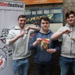 REPRO FREE 6/3/19. Pictured is Ireland's Young Filmmaker of the Year Awards 2019 finalist Rory McStraw, 18 from Down (centre) with Cameron Camblin, 18 from Dublin (left), and Mathew Piers, 18 from Dublin (right) at the Dublin regional heats of the Fresh Film Festival at the Irish Film Institute. Picture: Conor Owens/ilovelimerick.