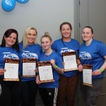 Pictured are Leah Melling, Corbally, Laura Mullane, Corbally, Danielle Higgins, Corbally, Grainne Fitzgibbon, City Centre, and Mariah Fogarty, Ballysheedy, at the Firewalk for Lola event in aid of ACT for Meningitis at the Greenhills Hotel. Picture: Orla McLaughlin/ilovelimerick.