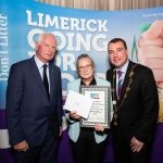 10.10.2018.              
Limerick Going For Gold is a community based competition aimed at making Limerick a cleaner, brighter place to work, live and visit.
 It is sponsored by the JP McManus Charitable Foundation and has a total prize pool of over €80,000.  It is organised by Limerick City and County Council and supported by Limerick’s Live 95FM, The Limerick Leader and The Limerick Post, Parkway Shopping Centre, I Love Limerick and Southern Marketing Media & Design. 

Gerry Boland, JP McManus Charitable Foundation and Mayor of Limerick City and County Cllr. James Collins presented the New Limerick Going For gold Biodiversity Category Award to Mary Lee Geary, Bradford Development Association. Picture: Alan Place