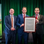 12-12-18 Dr Pat Daly, Director and Deputy Chief Executive Limerick City and County with Mayor of Limerick City and County Council James Collins present to Thomas Donegan, Galbally Handball Club at a Civic Reception in recognition of the International Sporting Achievements of Persons from Limerick in 2018in Istabraq Hall, Limerick City and County Council, Corporate Headquarters, Merchant’s Quay, Limerick. Picture: Keith Wiseman