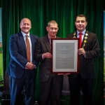 12-12-18 Dr Pat Daly, Director and Deputy Chief Executive Limerick City and County with Mayor of Limerick City and County Council James Collins present to Kieran Burke, Hospital Handball Club at a Civic Reception in recognition of the International Sporting Achievements of Persons from Limerick in 2018in Istabraq Hall, Limerick City and County Council, Corporate Headquarters, Merchant’s Quay, Limerick. Picture: Keith Wiseman